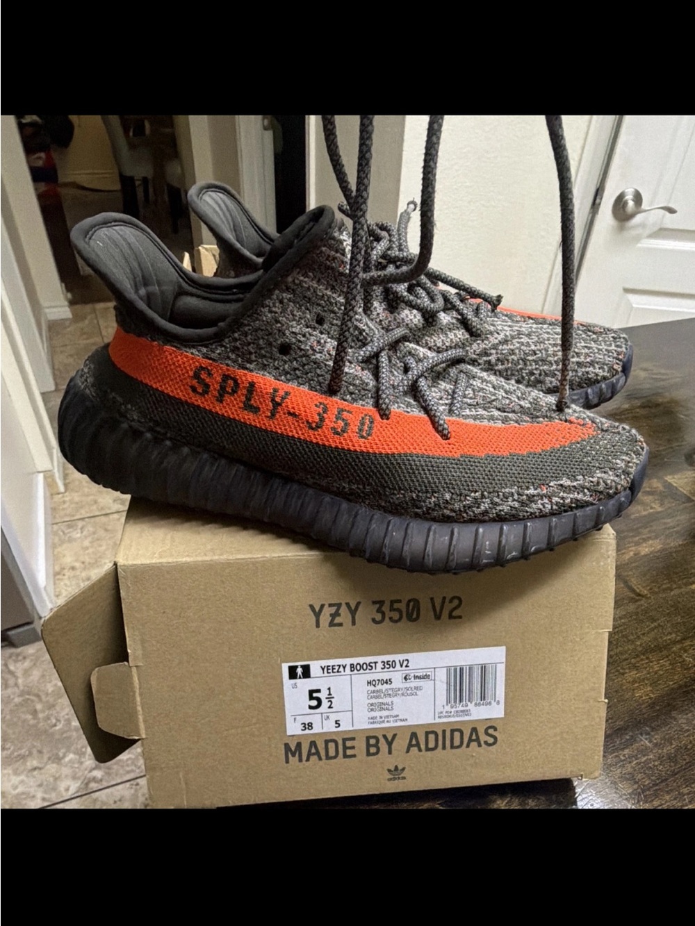 adidas Kids Yeezy Boost 350 V2 Grey with Orange Stripe
